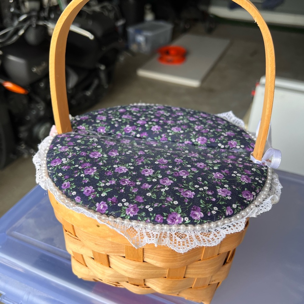 Floral Woven Basket with Purple floral Cover
